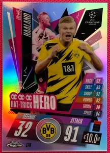Tarjeta refractora Topps Match Attax cromada 20/21, Erling Haaland #176 - Imagen 1 de 2