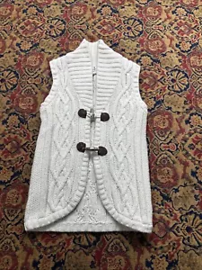 Lands’ End Girls Large 14 Sweater Vest Cardigan Cable Knit Button Cotton Toggle - Picture 1 of 5
