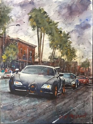 Pintura Original en Acuarela "Escena Callejera Playa Laguna" 9" x 12" NO ES UNA IMPRESIÓN Foto 1 de 4