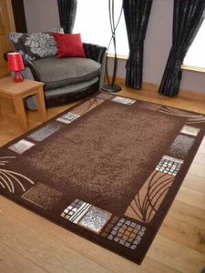 Modern Brown Rug Mat Large Small Floor Carpet Hallway Runners Living Area UK - Picture 1 of 4