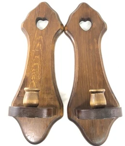Wood Candle Holders Set Of 2 Wall Country Farmhouse - Picture 1 of 3