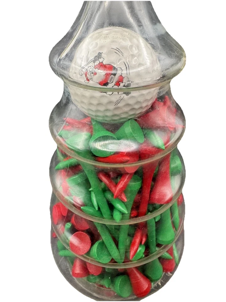 VTG  Tee Box Tree Wooden Red and Green Golf Tees & One Santa Golf ball Christmas - Image 1 of 4