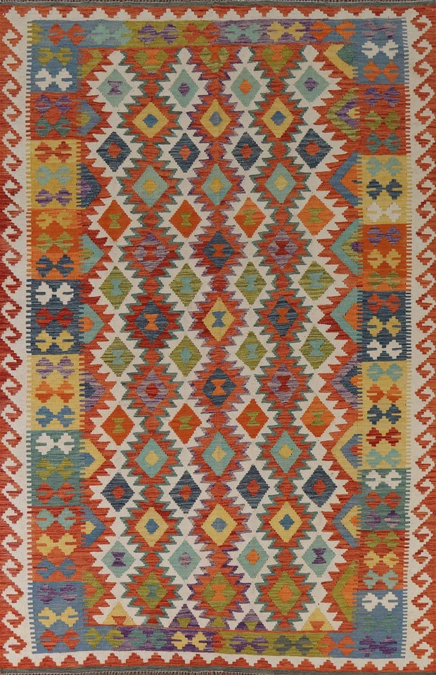 Alfombra de sala de estar Kilim 7x10 lana tejida a mano alfombra reversible suroeste Foto 1 de 4