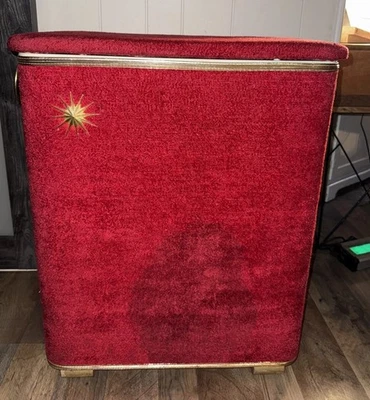 Vintage Mid Century Redmon Red Terry Cloth Laundry Clothes Hamper - Image 1 of 4