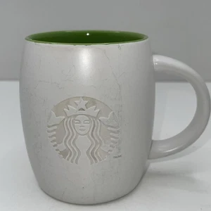 STARBUCKS KAFFEE SIRENE MERMAID MUG TASSE 2011 WEISS GRÜN GEÄTZT GEPRÄGTES FASS - Bild 1 von 8