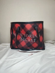 Victoria’s Secret Red Black Buffalo Plaid PU Weekender Tote Bag READ - Picture 1 of 8