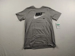 Nike Graphic Print Swoosh Kids Medium Gray T Shirt NWT - Picture 1 of 9