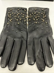 Lauren Ralph Lauren Womens S/P 100% Leather Gloves Black Jeweled Studded - Picture 1 of 11