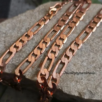 Collar de cadena de cobre puro plano cadena FIGARO curación joyería de cobre Foto 1 de 4