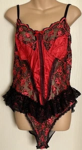 Midnight Hour Lingerie Teddy Womens 1X Red Black Lace One Piece Intimates - Picture 1 of 6