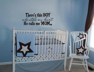 THERE'S THIS BOY WHO STOLE MY HEART VINYL WALL DECAL LETTERING KIDS STICKER - Picture 1 of 2