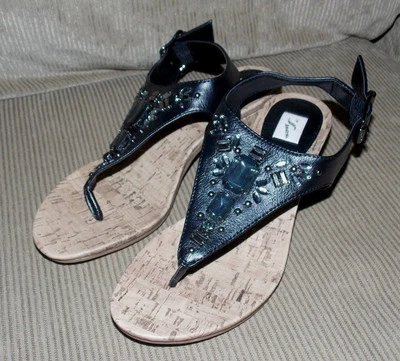 Women's Simply Vera Vera Wang Jeweled Darlene Black Sandals Shoes Size 6 - Image 1 of 4