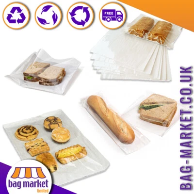 Film Fronted White Paper Bags, Clear Front Window, Sandwich, Food, Card, Sweets - Image 1 of 4