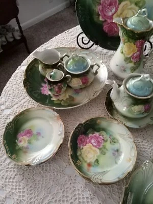 Johann Seltman Vohenstrauss Tea Set Rare Pink And Yellow Roses - Image 1 of 4