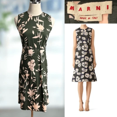 Marni Flounce Hem Floral Leaf Print Olive Green Dress Size 36 US size 0 - Image 1 of 4