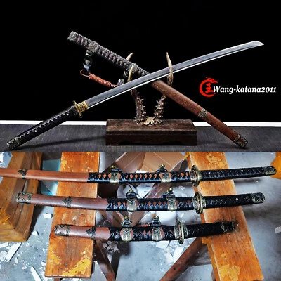 3PCS Japanese Katana/Wakizashi/Tanto Swords Set Clay Tempered Tachi Folded Steel - Image 1 of 4