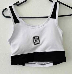 NWT-Let’s Gym yoga Crossfit Activewear crop top size medium black white - Picture 1 of 7