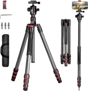 Manbily Carbon Fiber Camera Tripod, 3/8 inch screws MC-284 Red&Black Tripod UK - Picture 1 of 14