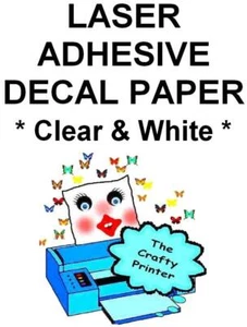 Papel calcomanía adhesivo resistente al agua LASER - transparente y blanco - paquete de 50 y 100 hojas - Imagen 1 de 3