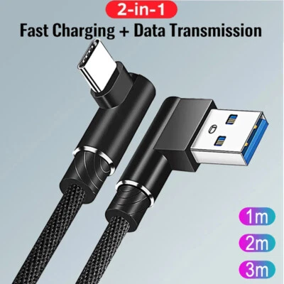 Cable de carga rápida USB A a tipo C ángulo de 90 grados para Samsung S8 S9 S10e S20