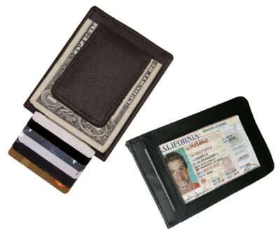 BLACK MEN'S GENUINE LEATHER MAGNETIC MONEY CLIP ID BAGE WALLET. - Image 1 of 4