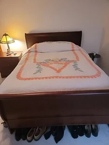 Vintage Chenille Bedspread Cover Floral Queen  - Picture 1 of 12