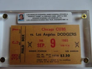 SANDY KOUFAX, LA DODGERS, "PERFECT GAME" vs CHICAGO CUBS, REPRO-TICKET, 9.9.1965 - Bild 1 von 9
