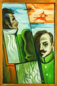 Ölgemälde Portrait Doppelportrait Russische Dichter Tscheremisov Majski - Bild 1 von 7