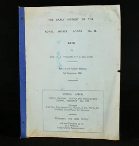 1951 Early History of the Royal Sussex Lodge No.53. Williams Very Scarce - Picture 1 of 5