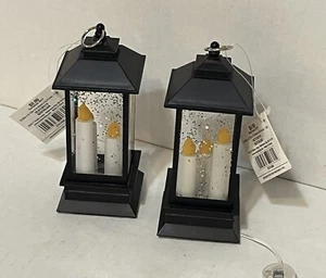 NEU Mini schwarz beleuchtet Laterne Set Stufentablett Deko Halloween oder Weihnachten - Bild 1 von 4