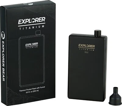 Explorer Bear Black Titanium Camping Pocket Flask with Funnel, 6.8 fl oz (200 ml - Image 1 of 4