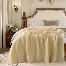 100% Cotton Muslin Throw Blanket 4 Layer Gauze Blankets Soft for Bed Couch Beige