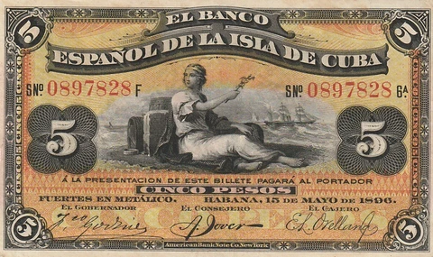 Spain Colonial 5 PESOS 1896. VF RARE Cover