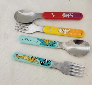 Set 2 utensili cucchiaio e forchetta vintage 1997 Lion King & 101 Dalmation bambino - Foto 1 di 2
