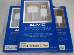 3 AUVIO APPLE CERTIFIED 3.8' SYNC/CHARGE CABLE 30-PIN  IPOD/PAD/IPHONE,1201347 - Picture 1 of 3