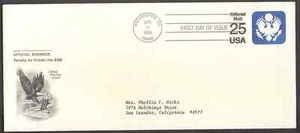 US. UO77. 25c. Official Mail. Size 23: 9 1/2 X 4 1/8. Official FDC. MNH. 1988 - Picture 1 of 1