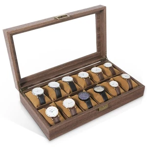 Caja de reloj de pulsera de madera con 12 ranuras organizador almacenamiento de joyas - Imagen 1 de 7