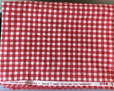 Vtg Joan Kessler Checkmate Fabric Check Gingham Red Teflon 1994 3.6 Yd x 51" - Image 1 of 2