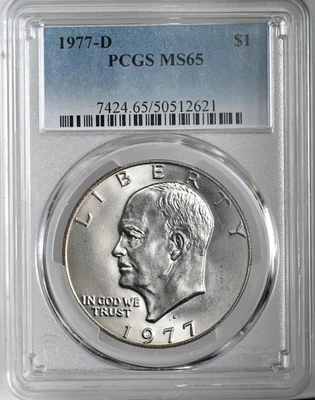 1977-D  $1 EISENHOWER IKE DOLLAR "CLAD" DENVER MINT PCGS MS65 #50512621 - Image 1 of 4
