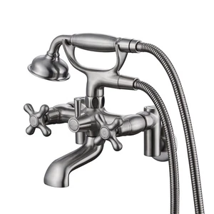 Wandmontage Wannenarmatur mit Handbrause, 3 bis 9 Zoll mittig, Vintage gebürstet N... - Bild 1 von 7