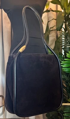 Gucci Black & Brown Suede Shoulder Bag With Leather Trim & Double Handles - Image 1 of 4