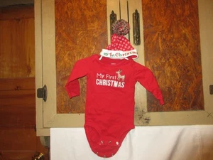 Carter's First Christmas Bodysuit & Stepping Stones First Christmas Cap - 6 Mos. - Picture 1 of 2