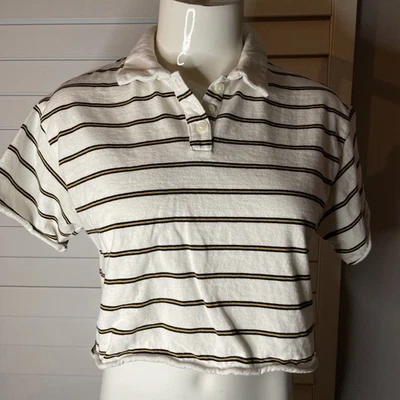 Blusa corta Juniors Forever 21 marfil negra amarilla a rayas talla pequeña S Foto 1 de 4