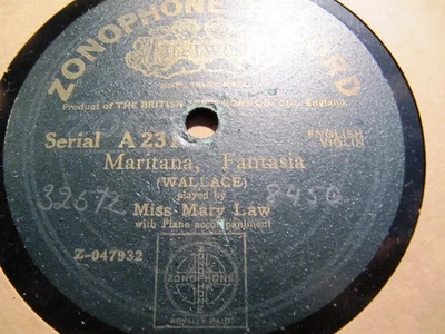 1915 Mary Law English VIOLIN MARITANA/ Bohemian Girl FANTASIA Piano Zonophone - Image 1 of 2