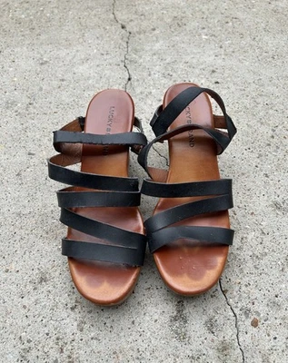 Sandalias Lucky Brand Marinaa imitación madera plataforma cuña tiras talla 8 M Foto 1 de 4