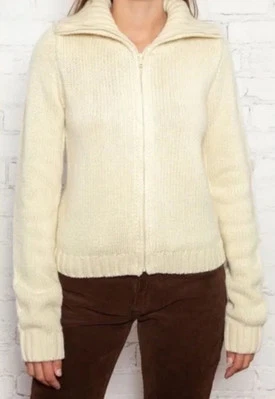 Brandy Melville Andrea  Wool Collared Zip Up Sweater Cream One Size. NWT - Image 1 of 4
