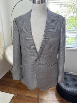 FRERE Black And White Houndstooth Blazer Classic Wool Silk Mens Jacket Sz 42 - Image 1 of 4