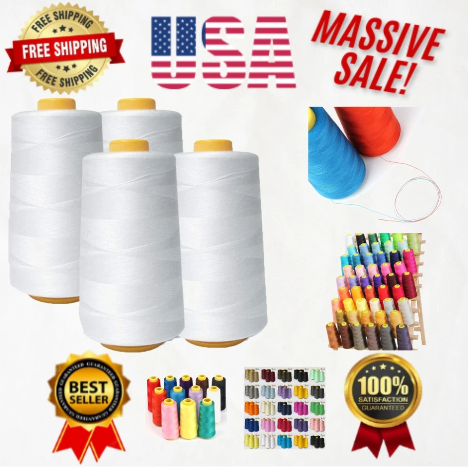 AK Trading 4-pack White All Purpose Sewing Thread Cones 6000 Yards Each of High