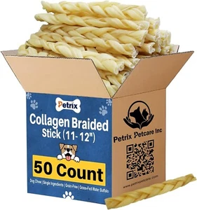 Petcare Beef Braided Collagen Sticks for Dogs Chew (12 Inch- 50 Count) - Picture 1 of 9