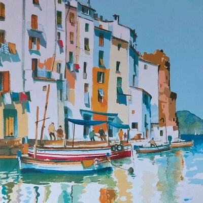 Aldo Riso Serigrafia Positano Napoli Barche Borgo Marina Pescatori Vacanza asta - Immagine 1 di 4